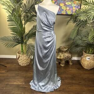 Galina Signature Women 12 Prom Blue Satin Lined Bridesmaid dress Gown